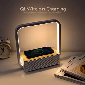 WILIT Bedside Table Lamp, Touch Lamp with Wireless Chargering, LED Desk Lamp with Bluetooth Speaker, Eye-Caring 3-Grade Dimmable Nightstand Reading Lamp Gifts for Women, Men, Dad, Mom