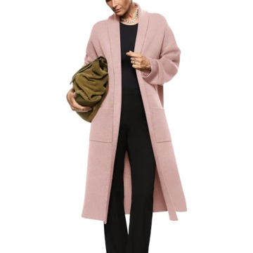 Cozy Pink Oversized Women's Maxi Cardigan - Warm Knitted Sweater Coat with Pockets
