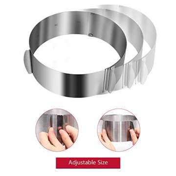 WIWAPLEX Cake Ring 6 to 12 Inch Adjustable Round Stainless Steel Cake Mousse Mould Ring Bakeware Too...