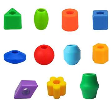 KUTOI Plastic Lacing Beads for Kids with Fun Shapes, Long String, and Brilliant Colors, Educational Occupational Therapy Toys-Fine Motor Toys，Montessori Toys for 3 Year Old and Above（70 pcs）