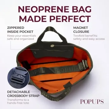 POPUPS Interwoven Large Neoprene Foldable Tote Bag, Weekender Bag for Women - Travel Crossbody Purse - Secure to Carry On, Luggage (Safari)