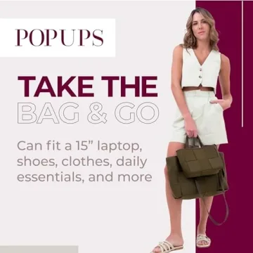 POPUPS Interwoven Large Neoprene Foldable Tote Bag, Weekender Bag for Women - Travel Crossbody Purse - Secure to Carry On, Luggage (Safari)