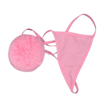 TOMORI Womens Sexy Thong Pantie Cute Rabbit Tail G-String Fur Ball Bikini T-Back Cosplay Underwear, ...