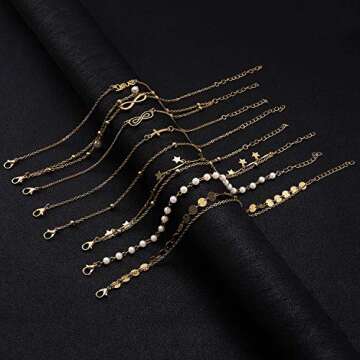 FUNEIA 12Pcs Adjustable Anklets Set for Women