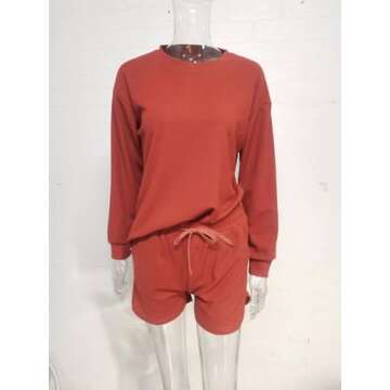 ZESICA Women's Waffle Knit Long Sleeve Top and Shorts Pullover Nightwear Lounge Pajama Set with Pock...