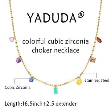 YADUDA boho Colorful CZ Pendant Choker Necklace Bracelet for Women,18K Gold Plated Rainbow Bezel Dia...