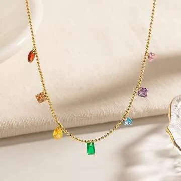 YADUDA Colorful CZ Necklace Bracelet Set for Women