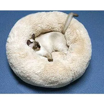 BODISEINT Modern Soft Plush Round Pet Bed for Cats or Small Dogs, Mini Medium Sized Dog Cat Bed Self Warming Autumn Winter Indoor Snooze Sleeping Cozy Kitty Teddy Kennel (24'' D x 8'' H, Champagne)