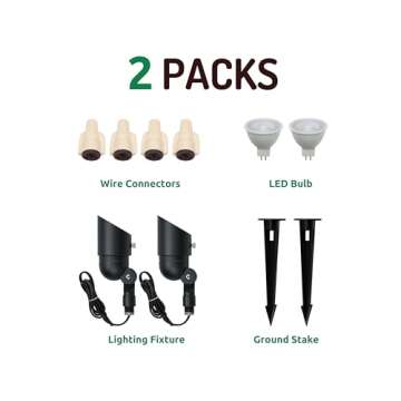 Lumina Lighting® 4W Landscape Lighting 12V Landscape Lights Low Voltage Landscape Spotlights Warm White Waterproof Outdoor Replaceable LED Bulb for Garden, Lawn, Porch, Patio and Yard (Black, 2-Pack)