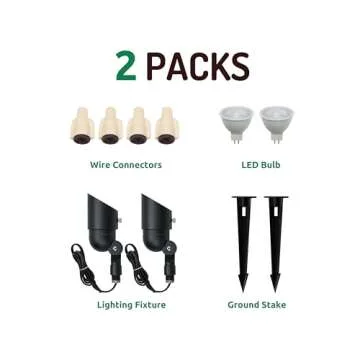 Lumina Lighting® 4W Landscape Lighting 12V Landscape Lights Low Voltage Landscape Spotlights Warm White Waterproof Outdoor Replaceable LED Bulb for Garden, Lawn, Porch, Patio and Yard (Black, 2-Pack)