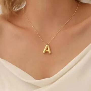 BAYLAY Valentines Gifts for Her - Gold Bubble Letter Necklace for Women, 18K Gold Plated Bubble Lett...