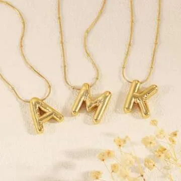 BAYLAY Valentines Gifts for Her - Gold Bubble Letter Necklace for Women, 18K Gold Plated Bubble Letter J Initial Necklace Dainty Bubble Letter Necklace Initial Necklaces for Women Jewelry Valentines