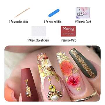 Morily 24Pcs Colorful Long Coffin Press on Nails Matte Fake Nails with Flower Pattern Gold Glitter Streak Design 3D Rhinestones False Nail Artificial Stick on Nails for Women (Colorful Flower Crystal)