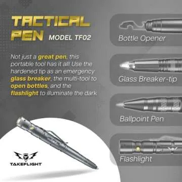 Tactical Pen - Self Defense Pen with Flashlight - Tactical Flashlight Multi Tool Survival Pen + Glas...
