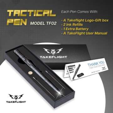 Tactical Pen - Self Defense Pen with Flashlight - Tactical Flashlight Multi Tool Survival Pen + Glass Breaker + Bottle Opener in Gift Box for Men & Women