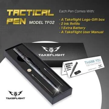 Tactical Pen - Self Defense Pen with Flashlight - Tactical Flashlight Multi Tool Survival Pen + Glass Breaker + Bottle Opener in Gift Box for Men & Women