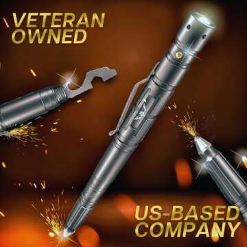 Tactical Pen - Self Defense Pen with Flashlight - Tactical Flashlight Multi Tool Survival Pen + Glass Breaker + Bottle Opener in Gift Box for Men & Women