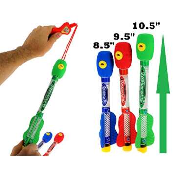 JA-RU Sling Shot Rocket w/Sound (1 Toy Set, 3 Foam Rockets) Rubber Band Launcher. Whistle Rocket Flying Toys. Kids Outdoor Play Equipment. Summer Toys & Pool Beach Games. 5810-1p