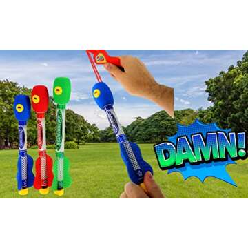 JA-RU Sling Shot Rocket w/Sound (1 Toy Set, 3 Foam Rockets) Rubber Band Launcher. Whistle Rocket Flying Toys. Kids Outdoor Play Equipment. Summer Toys & Pool Beach Games. 5810-1p