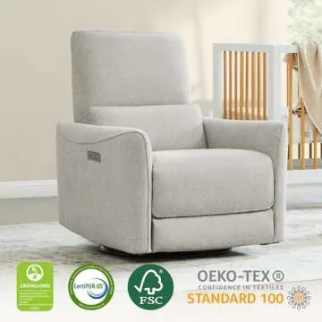 CHITA Power Recliner Chair Swivel Glider, FSC Certified Fabric Living Room Nursery Reclining Sofa Chair with Lumbar Support, Dove Grey