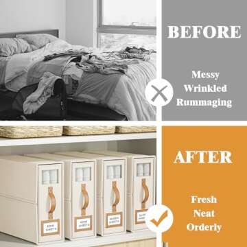 BigPonPon 4 Pack Foldable Bed Sheets Set Organizers and Storage(King & Queen Size),Linen Fabric Clos...