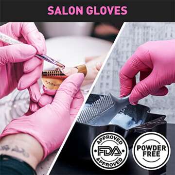 OKIAAS Black/Pink Vinyl Gloves Disposable Latex Free, Food Safe, Powder Free, 5 Mil Thickened for Cooking, Cleaning, Food Prep, Baking, Hair Dye, Tattoo, Small, 50 Count