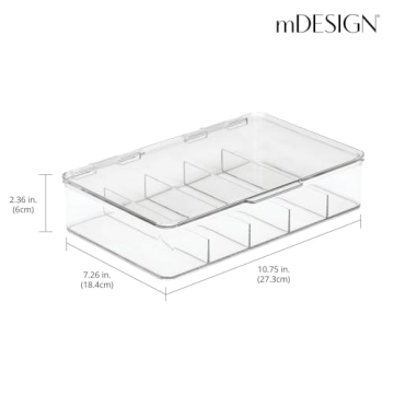 mDesign Plastic Stackable Eyeglass Case Storage Organizer with Hinged Lid for Unisex Sunglasses, Reading Glasses, Fashion Eye Wear, Protective Glasses, 5 Sections, Ligne Collection - 2 Pack - Clear