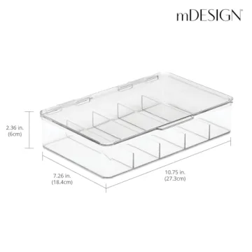 mDesign Plastic Stackable Eyeglass Case Storage Organizer with Hinged Lid for Unisex Sunglasses, Reading Glasses, Fashion Eye Wear, Protective Glasses, 5 Sections, Ligne Collection - 2 Pack - Clear
