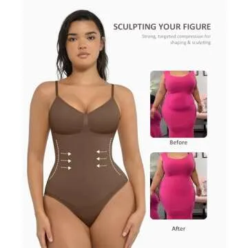 FeelinGirl Shapewear Tummy Control Bodysuits for Women Seamless Body Sculpting Shaper Thong Body Shaper XS-S