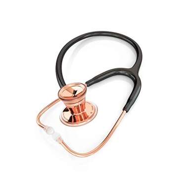 MDF Instruments, Rose Gold ProCardial Cardiology Stethoscope, Stainless Steel, Adult, Dual Head, Black Tube, Rose Gold Chestpiece-Headset, MDF797RG11