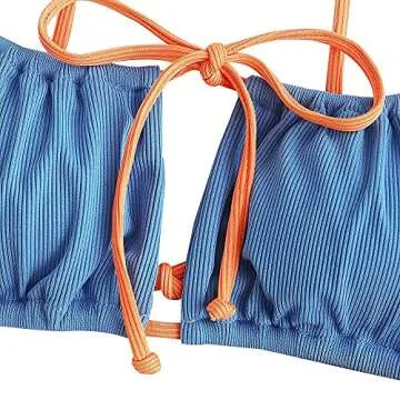 ZAFUL Women's Tie Cutout Keyhole Cami String Bikini Set Two Piece Swimsuit (B-Blue, S)