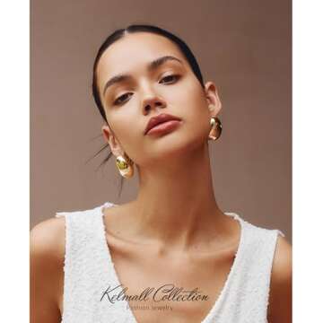 KELMALL Gold Hoop Earrings for Women, Chunky Large Stainless Steel Oval Square Non Tarnish Drop Earrings - Gift Box Packed