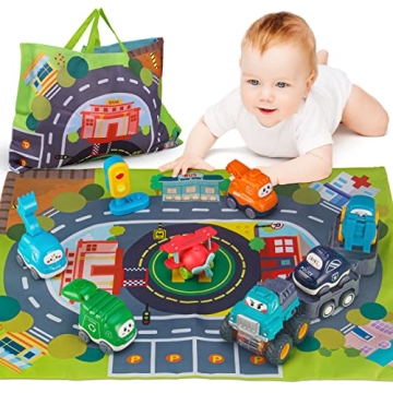 ALASOU Car Toys with Playmat for Toddlers Birthday