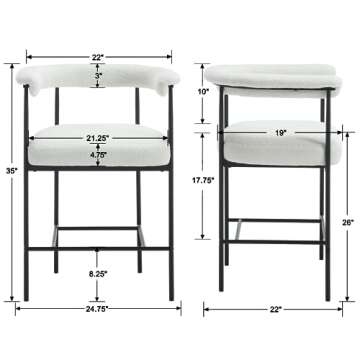 Ya-Home Modern Bar Stools Set of 2, 26 Inch Upholstered Sherpa Fabric Counter Height BarStools Bar C...