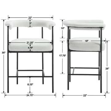 Ya-Home Modern Bar Stools Set of 2 - 26 Inch Upholstered Sherpa Fabric Counter Height Stools with Me...