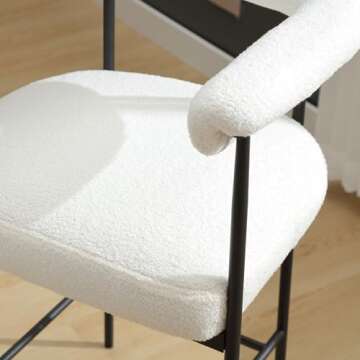 Ya-Home Modern Bar Stools Set of 2, 26 Inch Upholstered Sherpa Fabric Counter Height BarStools Bar Chairs with Open Backrest Metal Legs for Kitchen Dining Room, White