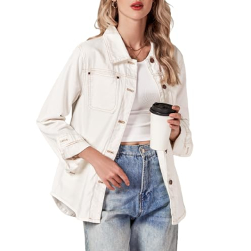 Luvamia Women's Casual Denim Jacket - Trendy Beige Spring Style