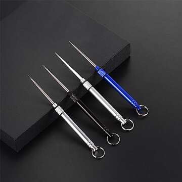 6 Pieces Metal Titanium Toothpicks, Portable Reusable Pocket Toothpicks with Stainless Steel Toothpick Holder, Multifunctional Metal Toothpicks Holder Keychain for Outdoor Travel Picnic Camping (6)