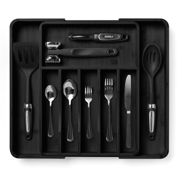 SMIRLY Bamboo Kitchen Drawer Organizer For Silverware Tray For Drawer Silverware Organizer, Silverwa...