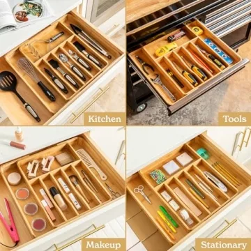 SMIRLY Expandable Bamboo Kitchen Drawer Organizer