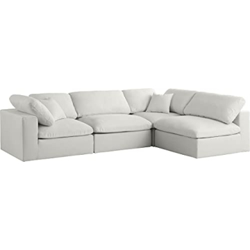Meridian Furniture Cream Modular L-Shaped Sectional Sofa with Down Cushions