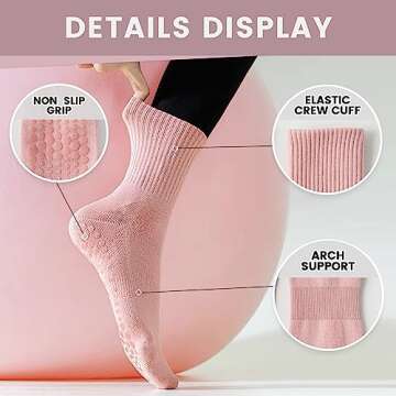 lilisilk 6 Pairs Pilates Socks with Grips for Women-Non-Slip Yoga Socks for Ballet Dance Barefoot Workout Pregnant Crew Socks