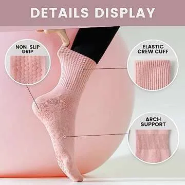 lilisilk Pilates Socks - 6 Pairs of Non-Slip Comfort