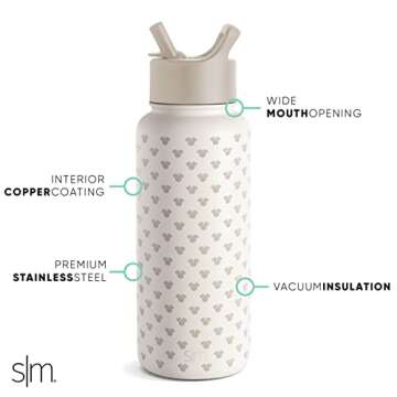 Simple Modern Disney Minnie Mouse Character Water Bottle with Straw Lid Vacuum Insulated Stainless Steel Metal Thermos | Reusable Leak Proof Flask for Gym, Travel, Sports | Summit Collection | 32oz