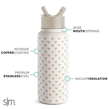 Simple Modern Disney Minnie Mouse Character Water Bottle with Straw Lid Vacuum Insulated Stainless Steel Metal Thermos | Reusable Leak Proof Flask for Gym, Travel, Sports | Summit Collection | 32oz