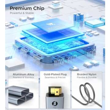 WARRKY USB C to HDMI Cable 4K 60Hz[Anti-Interference Gold-Plated Plugs] Aluminum Type-C to HDMI 2.0 Cord, Thunderbolt 3/4/5 Compatible for iPhone 15/16 Series, MacBook, iMac, iPad Pro, Galaxy, Surface