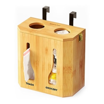 SpaceAid Grocery Bag Holder & Trash Bag Dispenser - Bamboo 2-in-1 Organizer