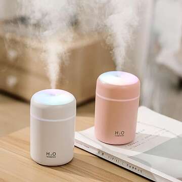 Portable Mini Humidifier, Colorful, Cool Mist, USB Powered. Perfect for Bedroom, Office & Car (300ml...
