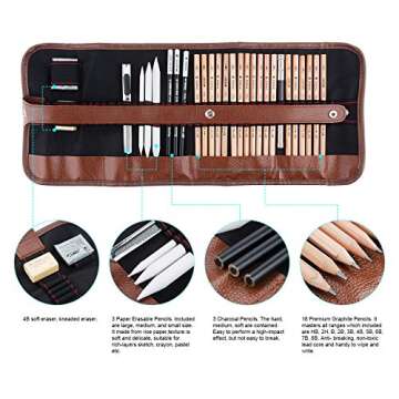 29 Pieces Professional Sketching & Drawing Art Tool Kit With Graphite Pencils, Charcoal Pencils, Pap...