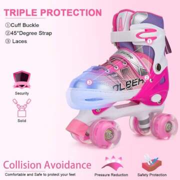 Sowume Adjustable Kids Roller Skates for Girls and Women, All 8 Wheels of Girl's Skates Shine, Safe and Fun Illuminating for Beginner